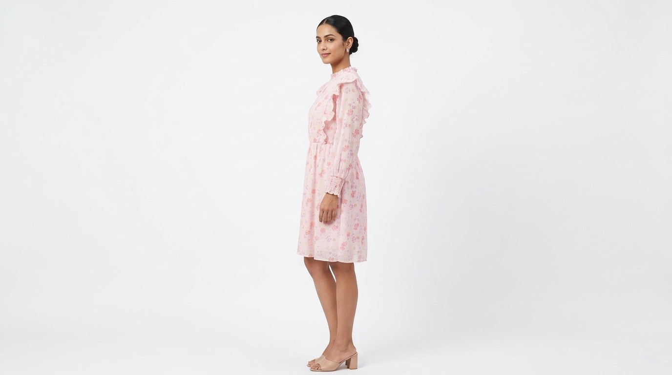 Rio. Floral Ruffle Neck Blouse