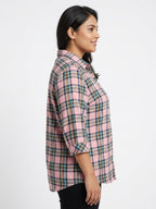 HENNY Women's Pink and Blue Plaid Flannel Shirt, XL
