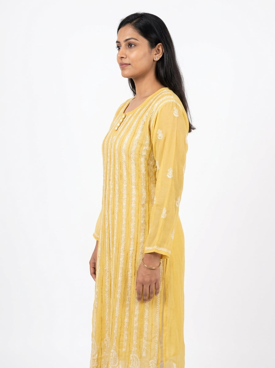 Women's Yellow Embroidered Viscose Kurti