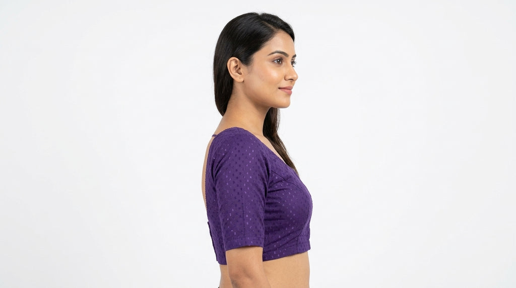 Anarva Women's Prussian-Purple Elbow Sleeve Ready-made Saree Blouse - 2XL