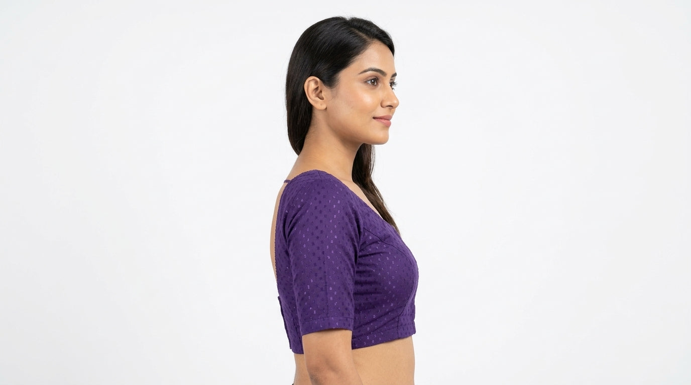 Anarva Women's Prussian-Purple Elbow Sleeve Ready-made Saree Blouse - 2XL