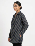 Navy Striped Relaxed Fit V-Neck Tunic Top