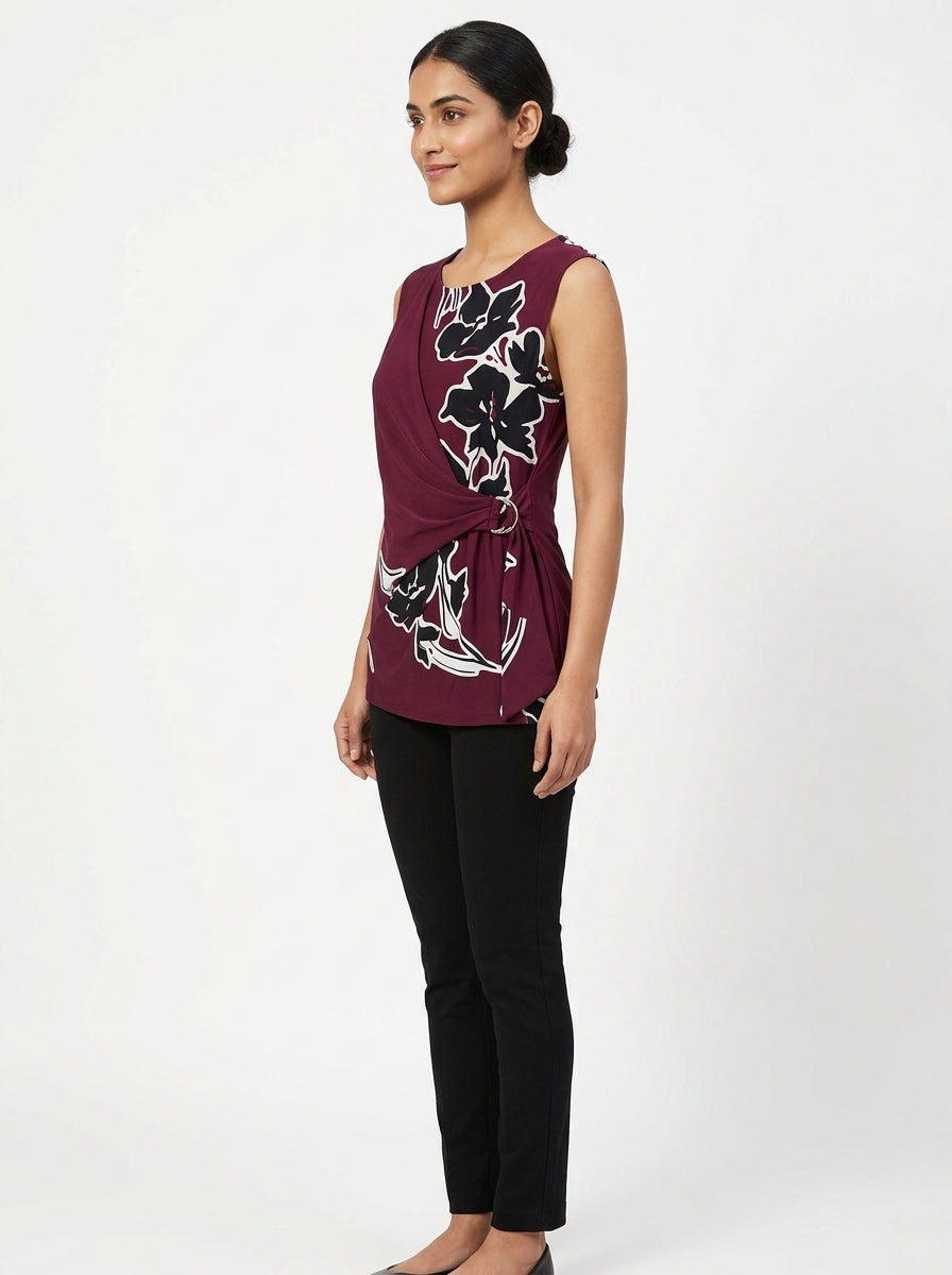 Wardrobe Top Casual Burgundy Polyester & Viscose