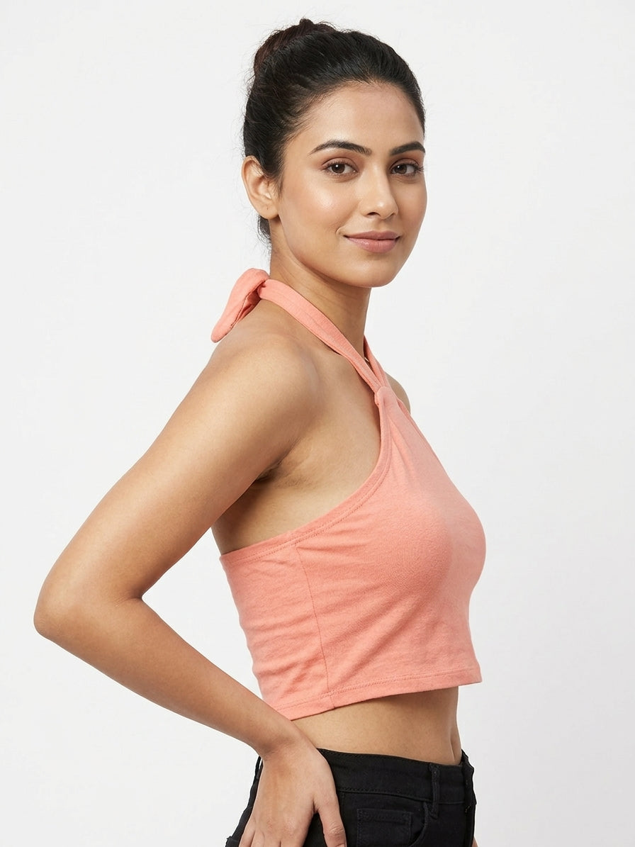 Peach Halter Neck Crop Top