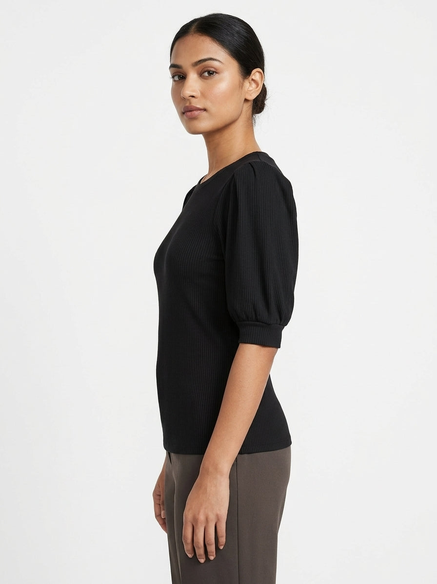 Express Black Ribbed Puff Sleeve Top