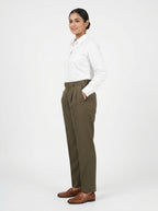 Olive Pleated Regular Fit Trousers
