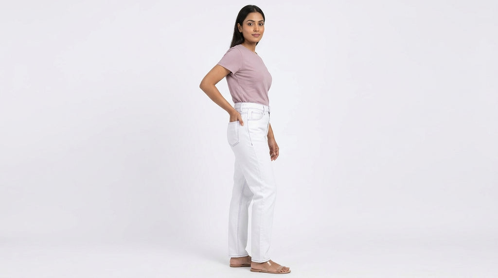 White Regular Fit Denim Jeans with Contrast Stitching