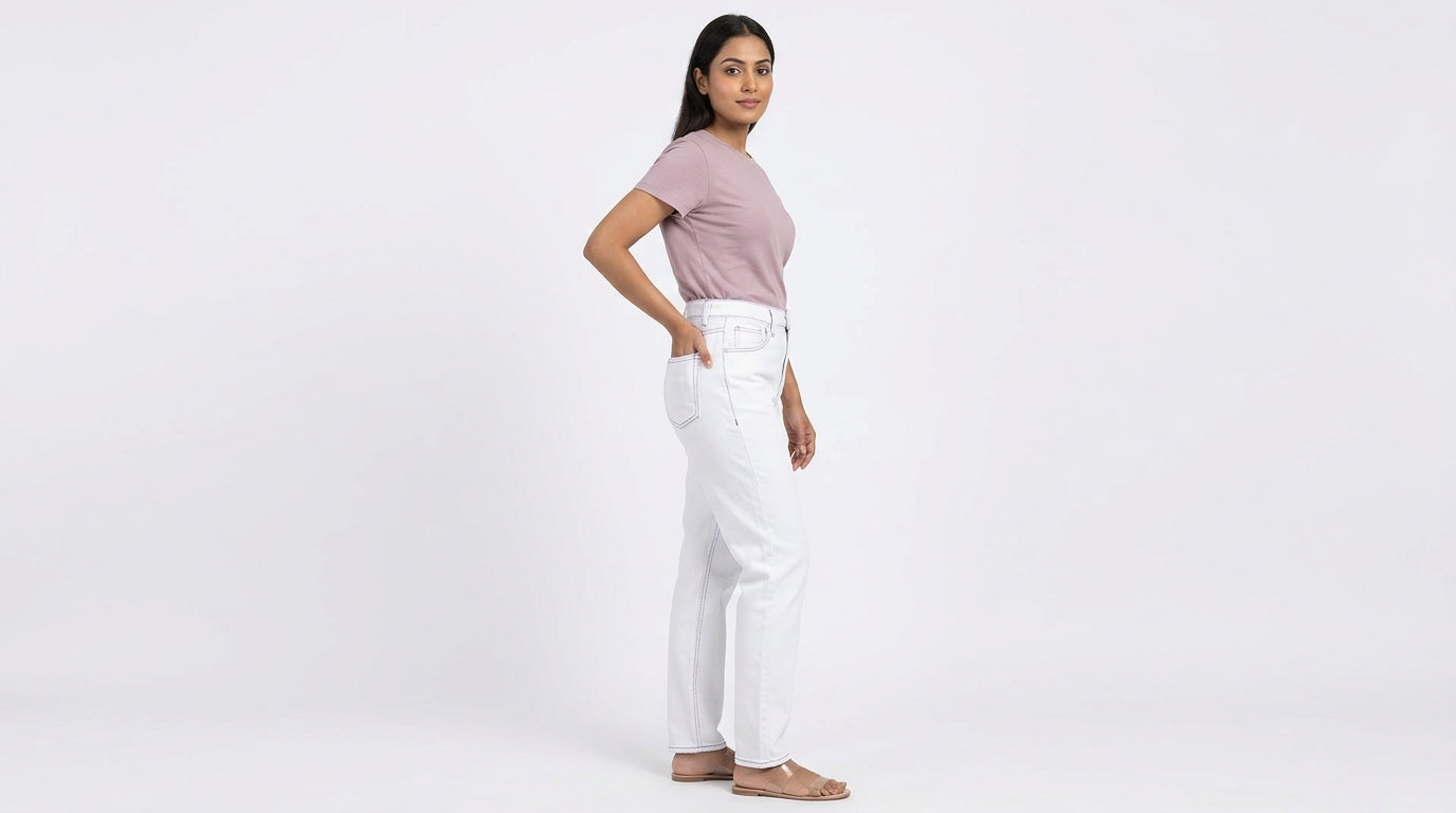White Regular Fit Denim Jeans with Contrast Stitching