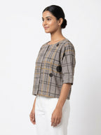Women's Grey Plaid & Polka Dot Casual Top