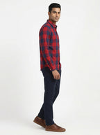 Red & Navy Plaid Long Sleeve Casual Shirt