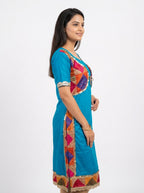 Teal Embellished Kurti with Colorful Overlay