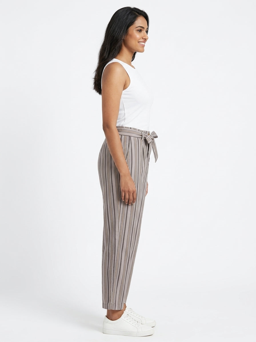 Striped Tie-Waist Relaxed Fit Trousers