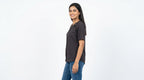 Women's Charcoal Studded Collar Short Sleeve Top