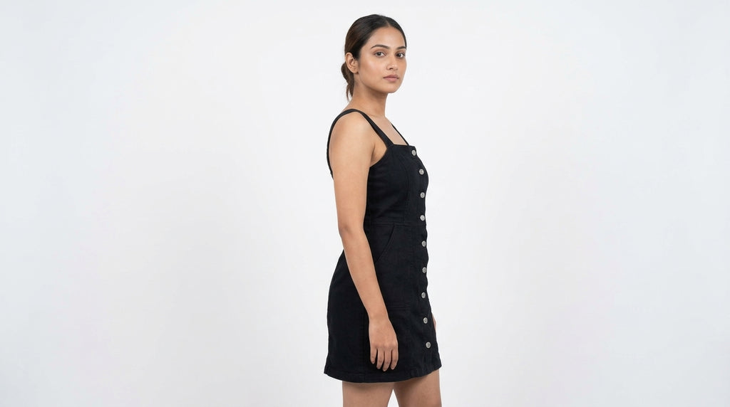 Women's Black Button-Front Pinafore Dress