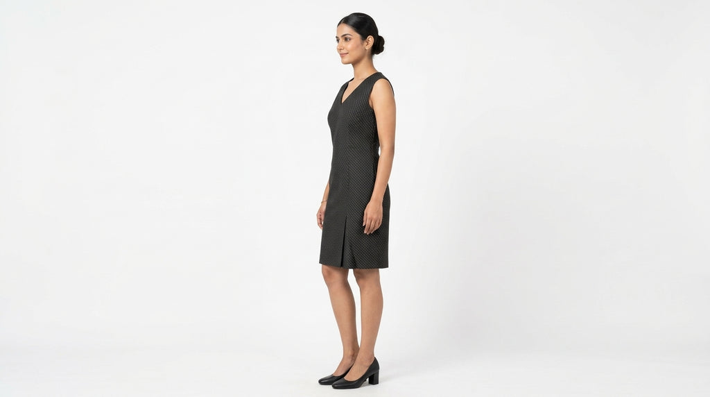 Charcoal Sleeveless Formal Dress with Gold Accent Pattern