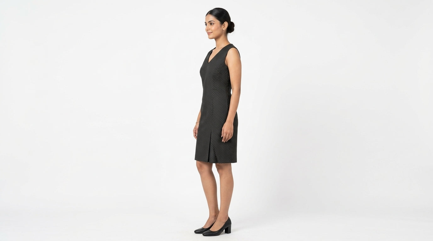 Charcoal Sleeveless Formal Dress with Gold Accent Pattern