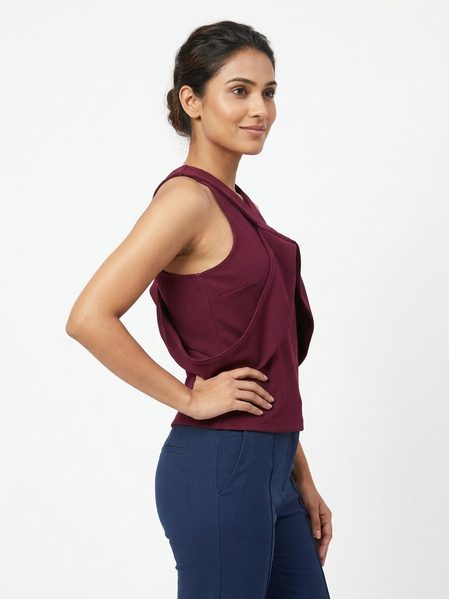 Women's Burgundy Criss-Cross Front Top