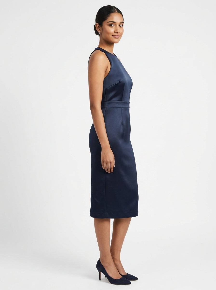 Elegant Navy Sleeveless Midi Dress