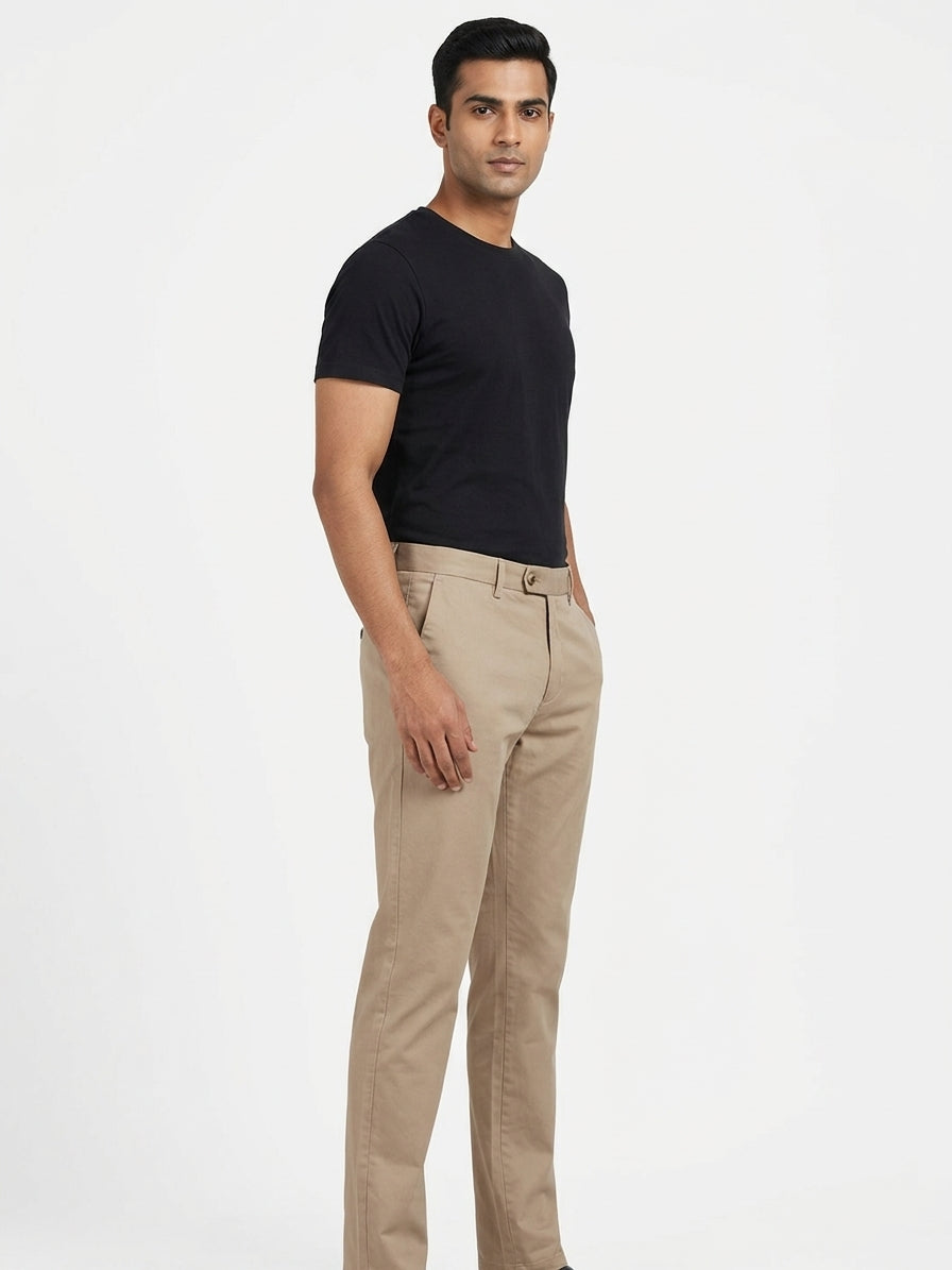 Men's Tan Cotton Casual Trousers