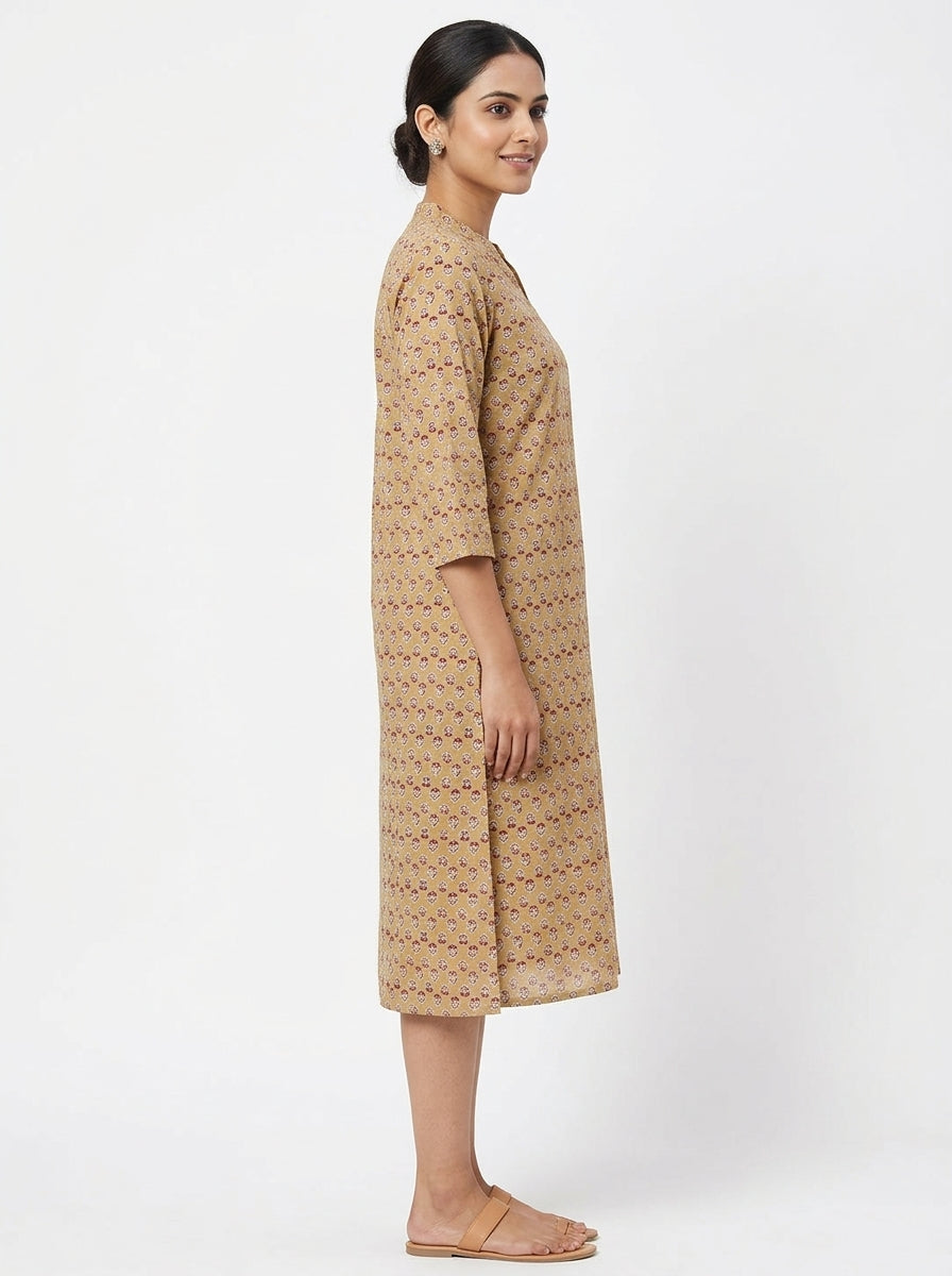 Tan Printed Casual Kurti