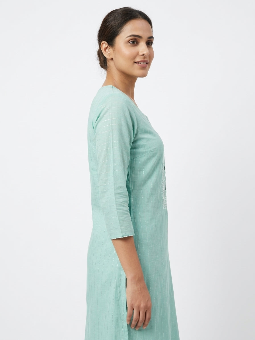 Mint Green Blouse with Subtle Shimmer Stripes