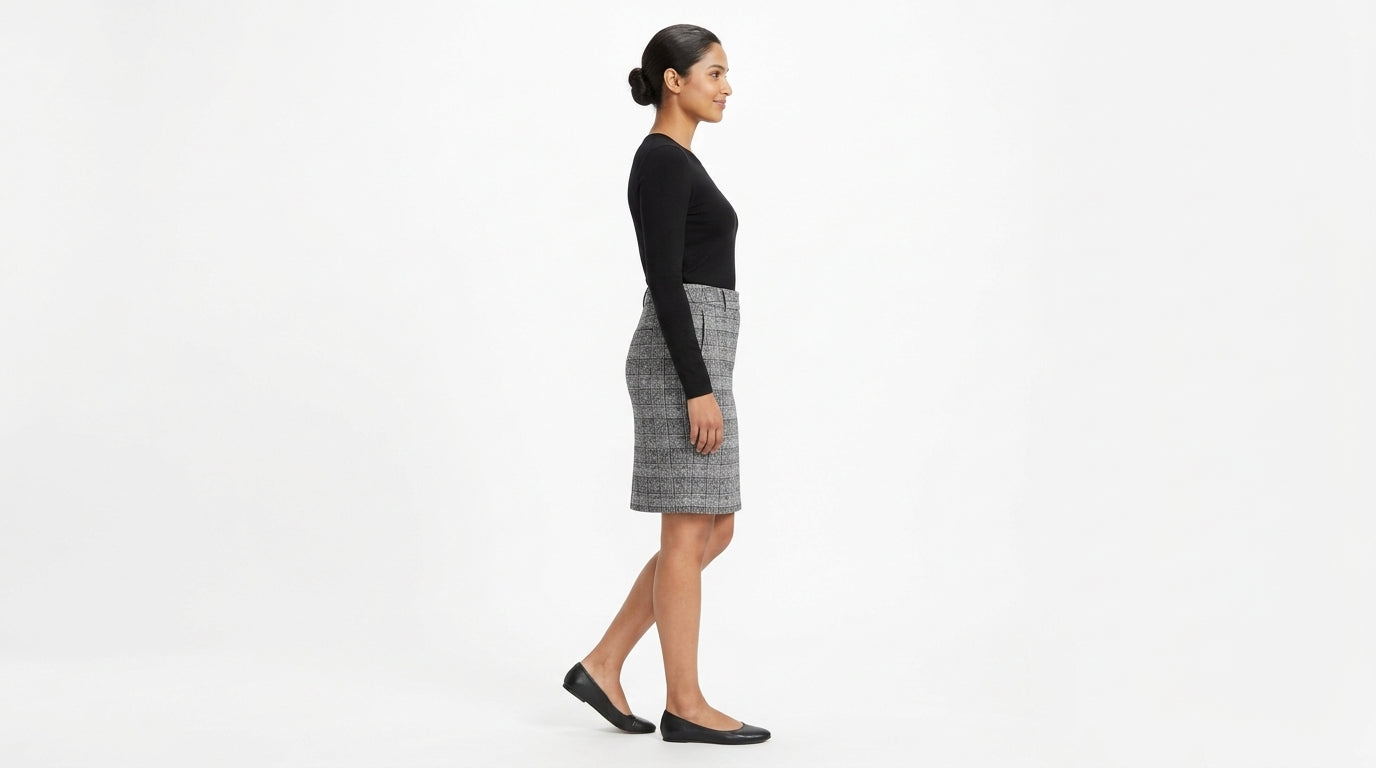 Women's Grey Plaid Regular Fit Skirt