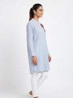 Blue Striped Embroidered Tunic Top