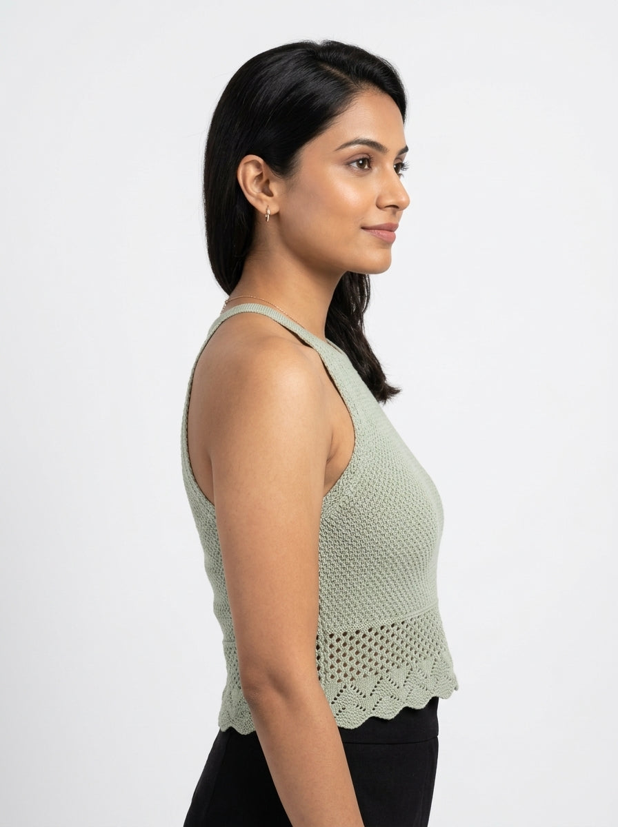 Mint Knitted Halter Neck Crop Top