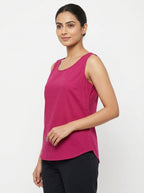 Magenta Sleeveless Round Neck Top