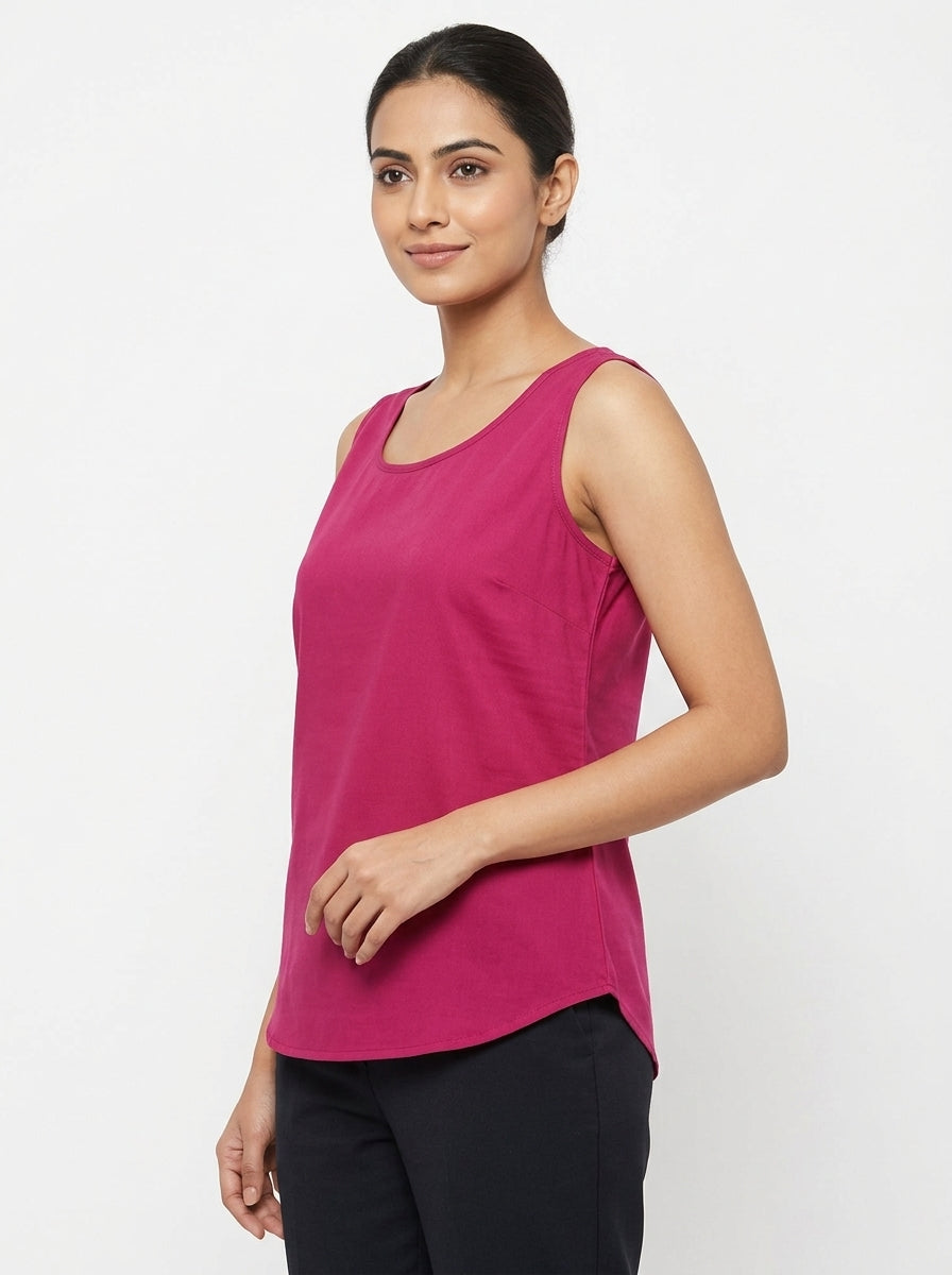 Magenta Sleeveless Round Neck Top