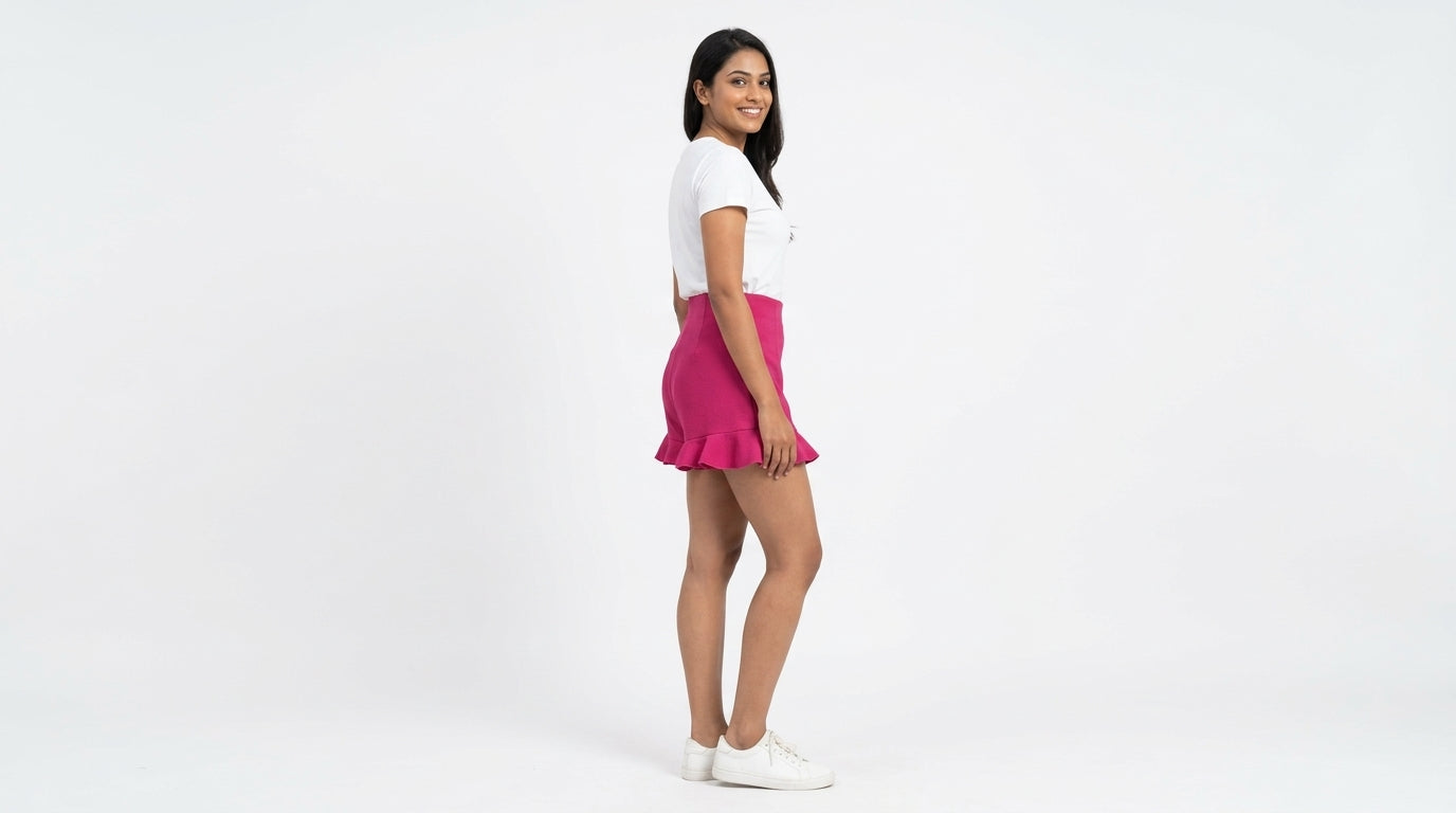 Magenta Ruffled Casual Shorts