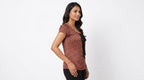 Red Geometric Print Tie-Neck Short Sleeve Top