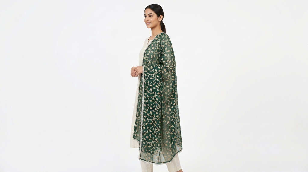 Elegant Green Embroidered Dupatta