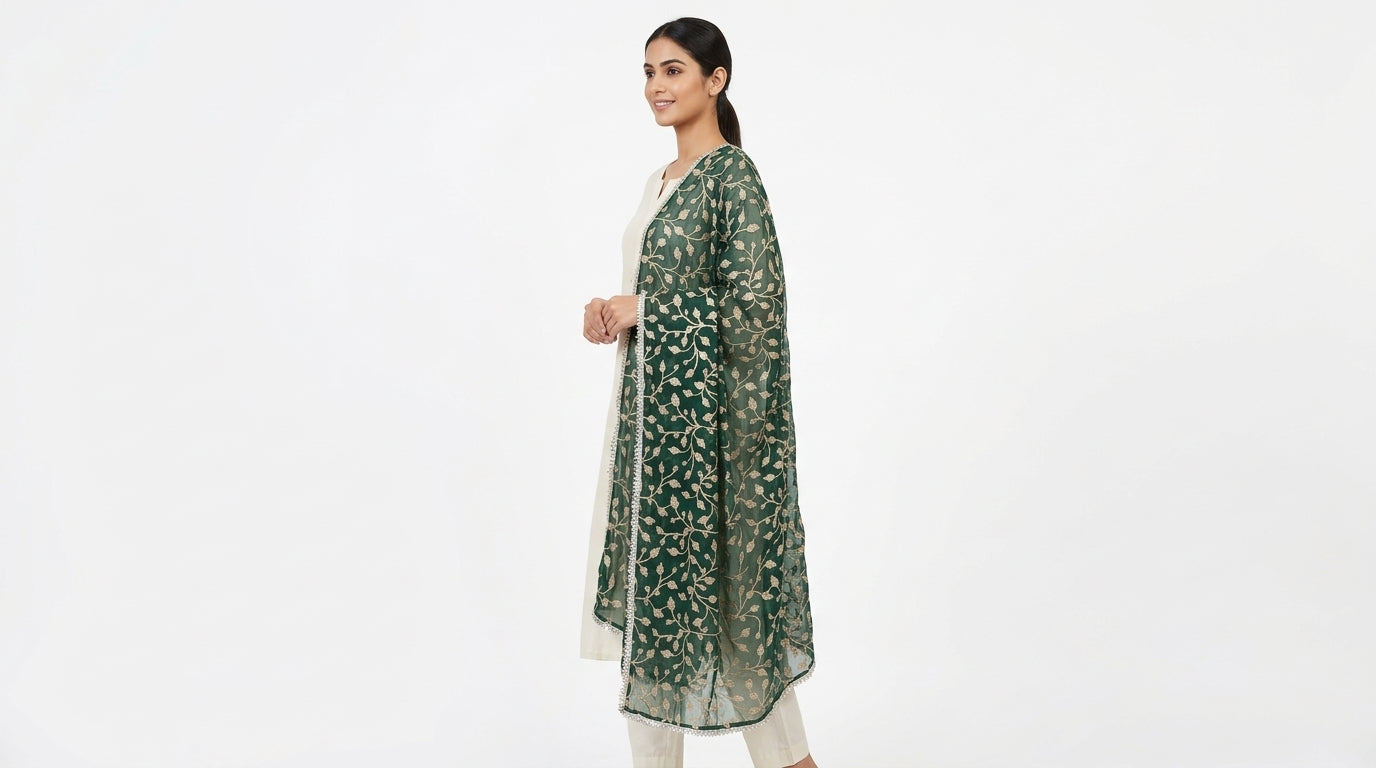 Elegant Green Embroidered Dupatta