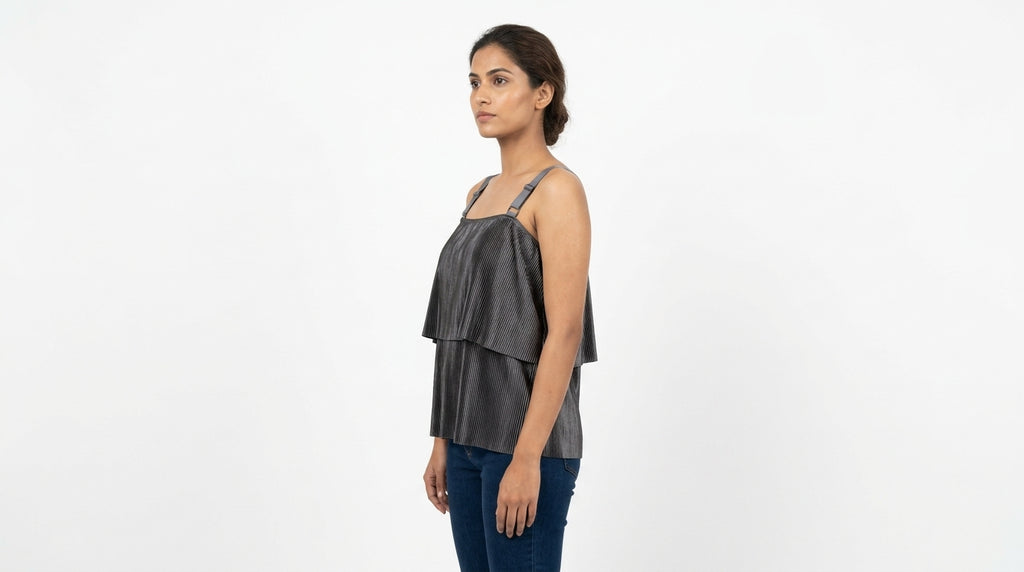 Women's Charcoal Pleated Layered Camisole Top