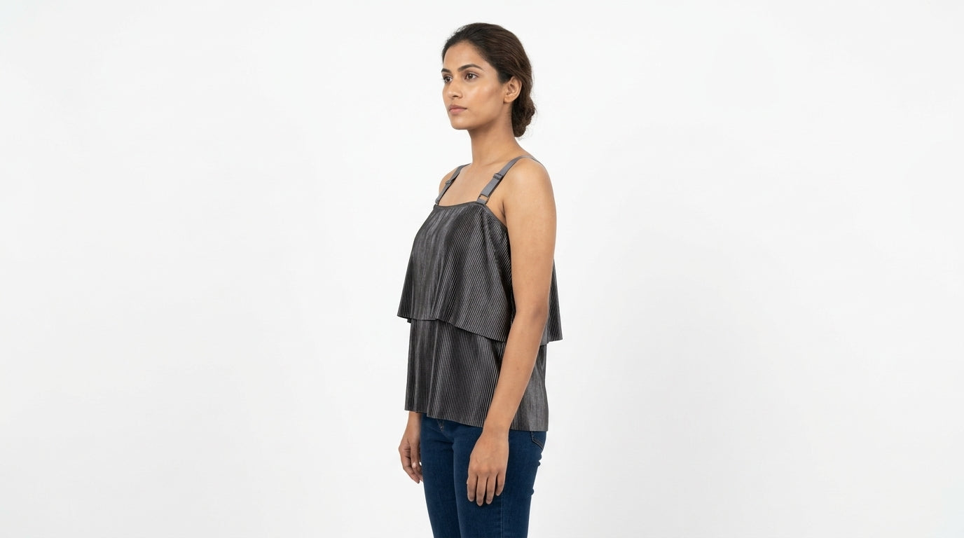 Women's Charcoal Pleated Layered Camisole Top