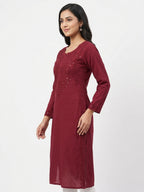 Kurti Casual Burgundy Cotton