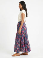 Women's Navy Blue Floral Paisley Print Maxi Skirt