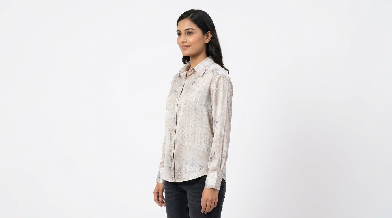 Cream Printed Casual Full Sleeve Shirt