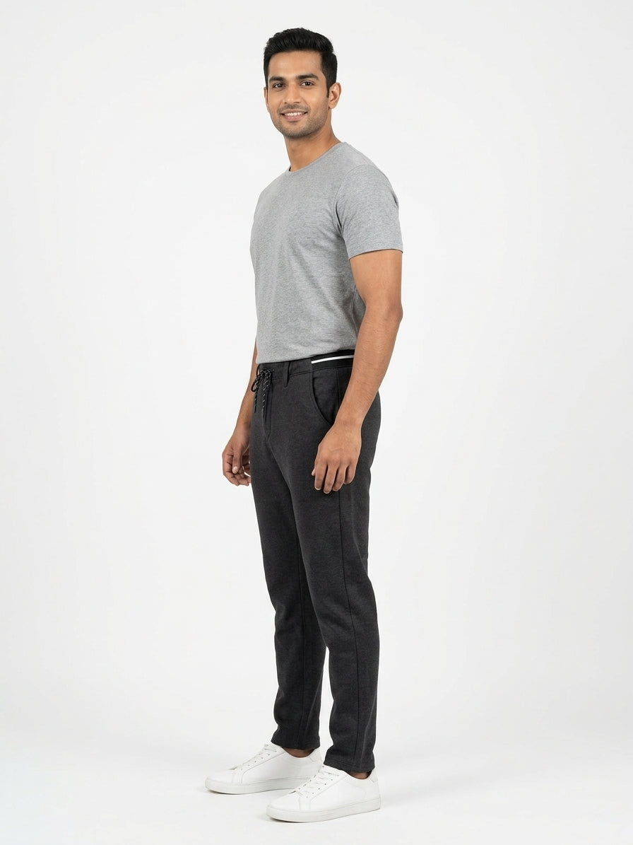 Men's Charcoal Sporty Track Pants with Drawstring