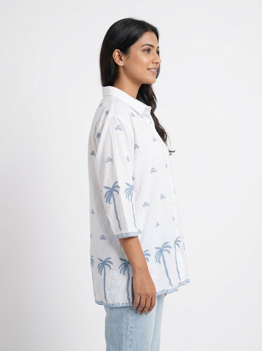 White Printed Casual Shirt