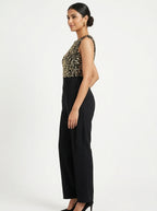 Black & Gold Sequin Embellished Sleeveless Jumpsuit