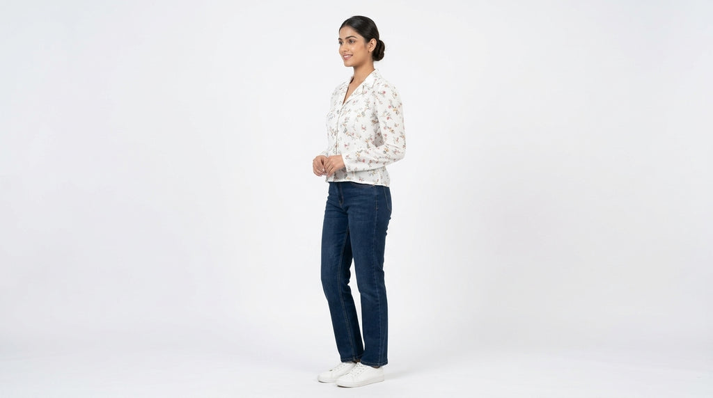 White Floral Print Long Sleeve Casual Shirt