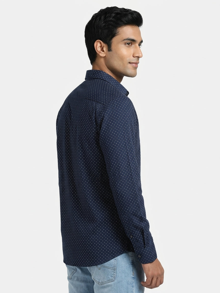 Navy Blue Polka Dot Casual Shirt