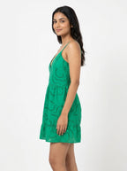 Women's Green Eyelet Embroidered Casual Mini Dress
