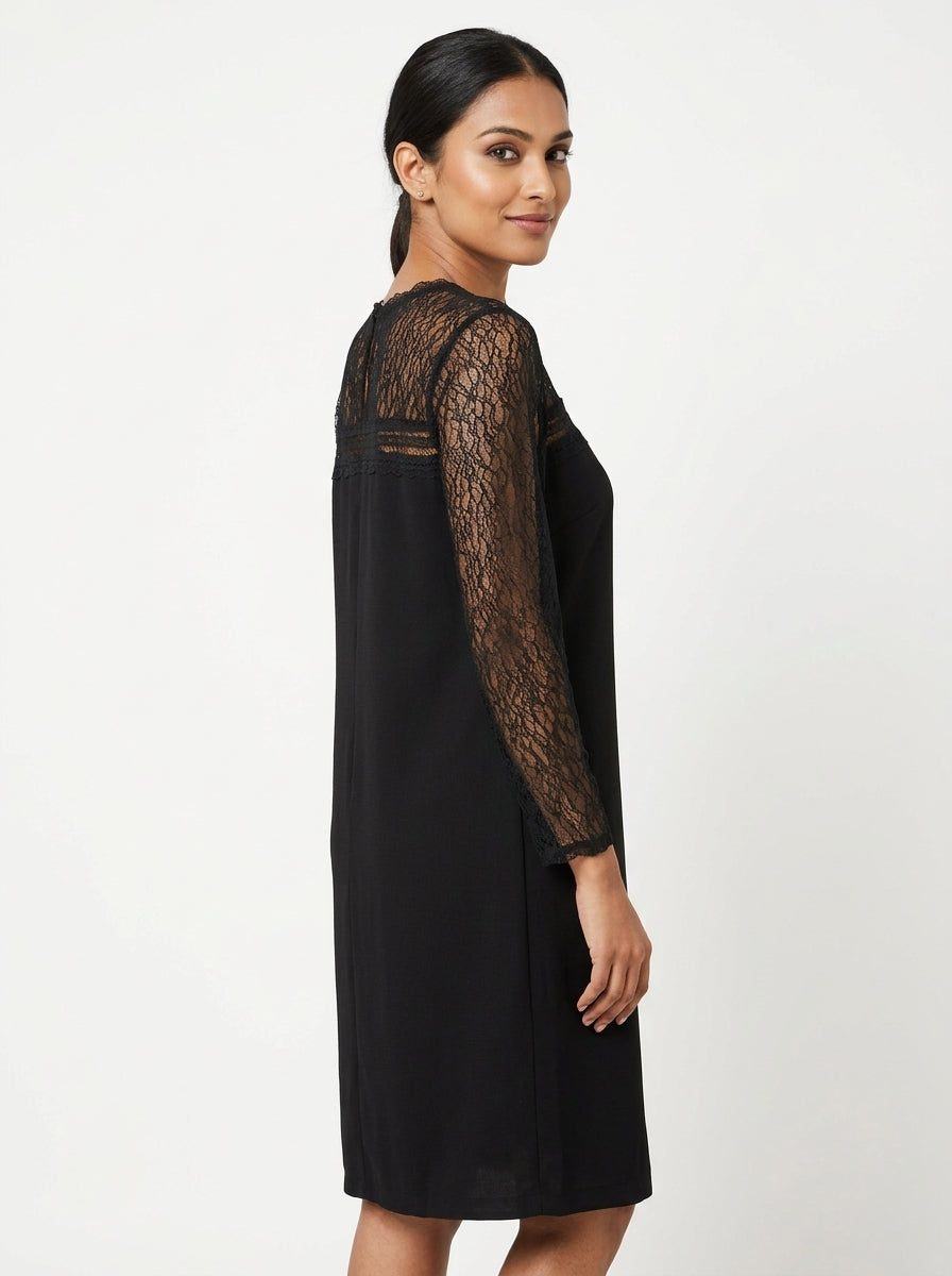 Elegant Black Lace Sleeve Dress