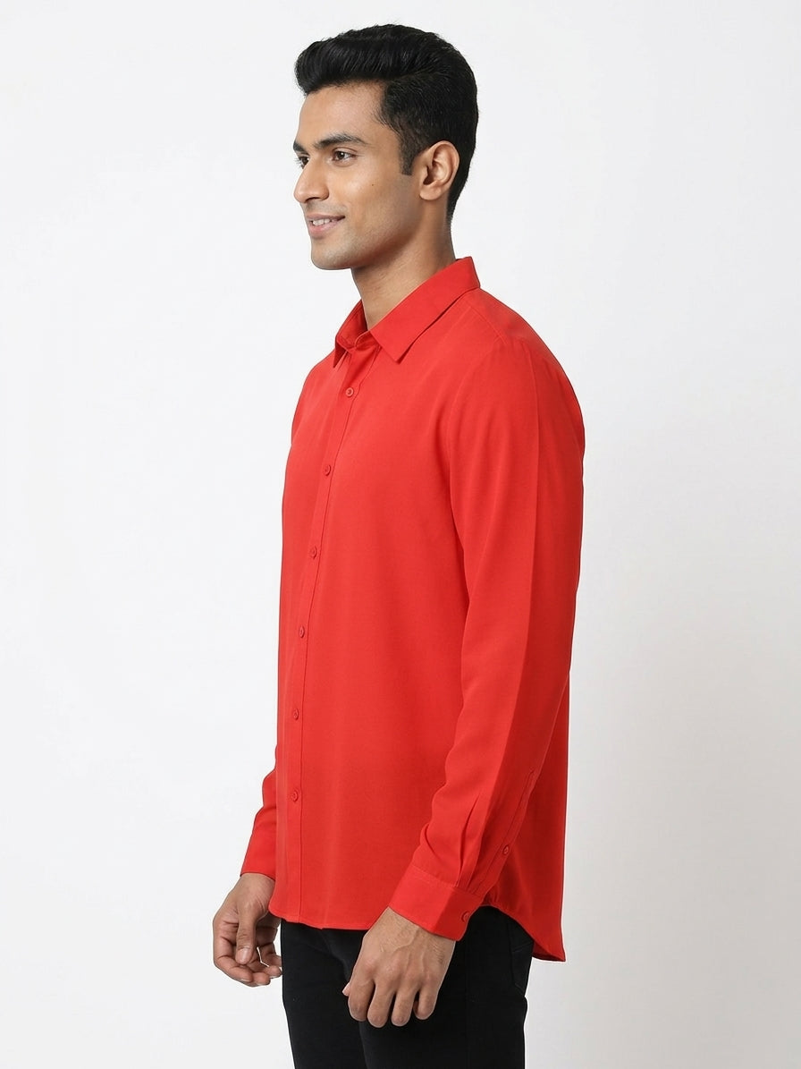 Red Solid Casual Shirt