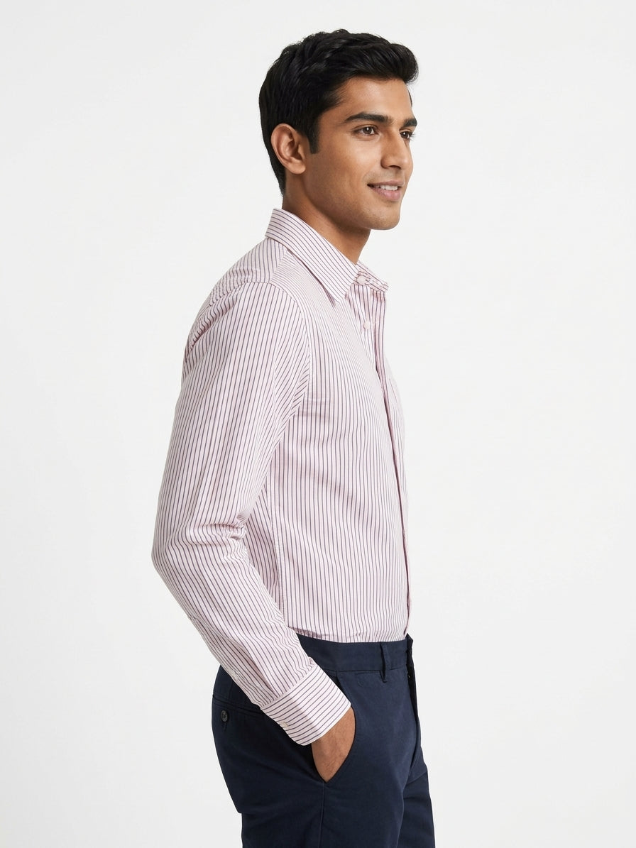 White Striped Regular Fit Casual Shirt