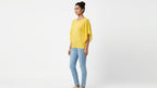 Yellow Casual Round Neck Top with Flowy Sleeves