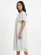 Pastel Houndstooth Pleated Relaxed Dress